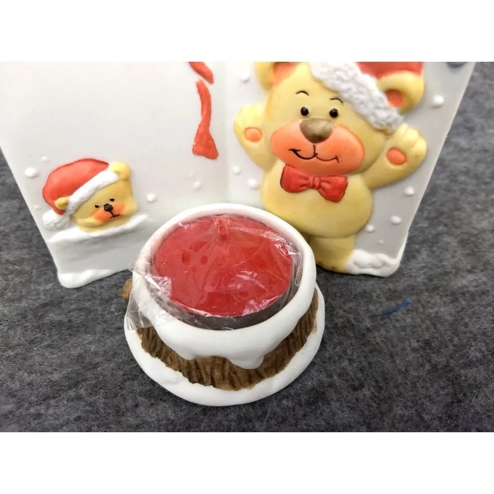 LaVie Ceramic Tea Light Candle & Holder Teddy Bears Snow Firepit Bells Holly NEW